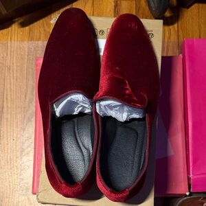 Men's Velvet Slip-On Loafers in Deep Burgundy